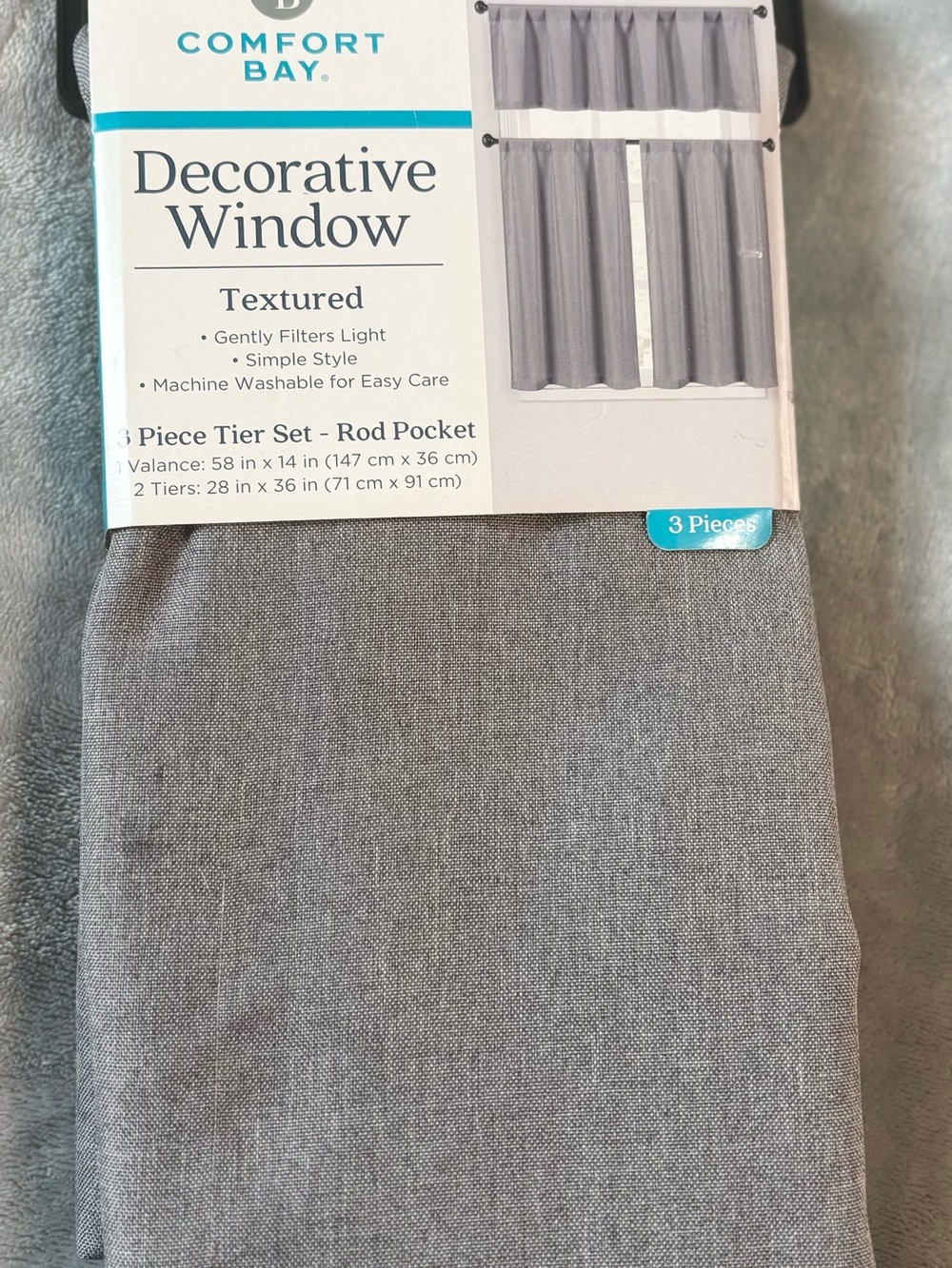 Cottage Cozy Gray Curtains 3 Piece Set
